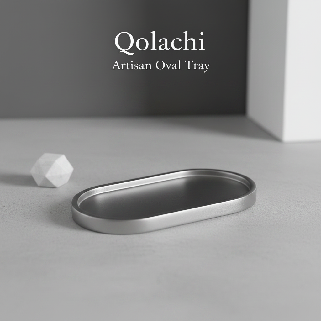 Qolachi Artisan Oval Tray - Metallic Matte Silver Grey