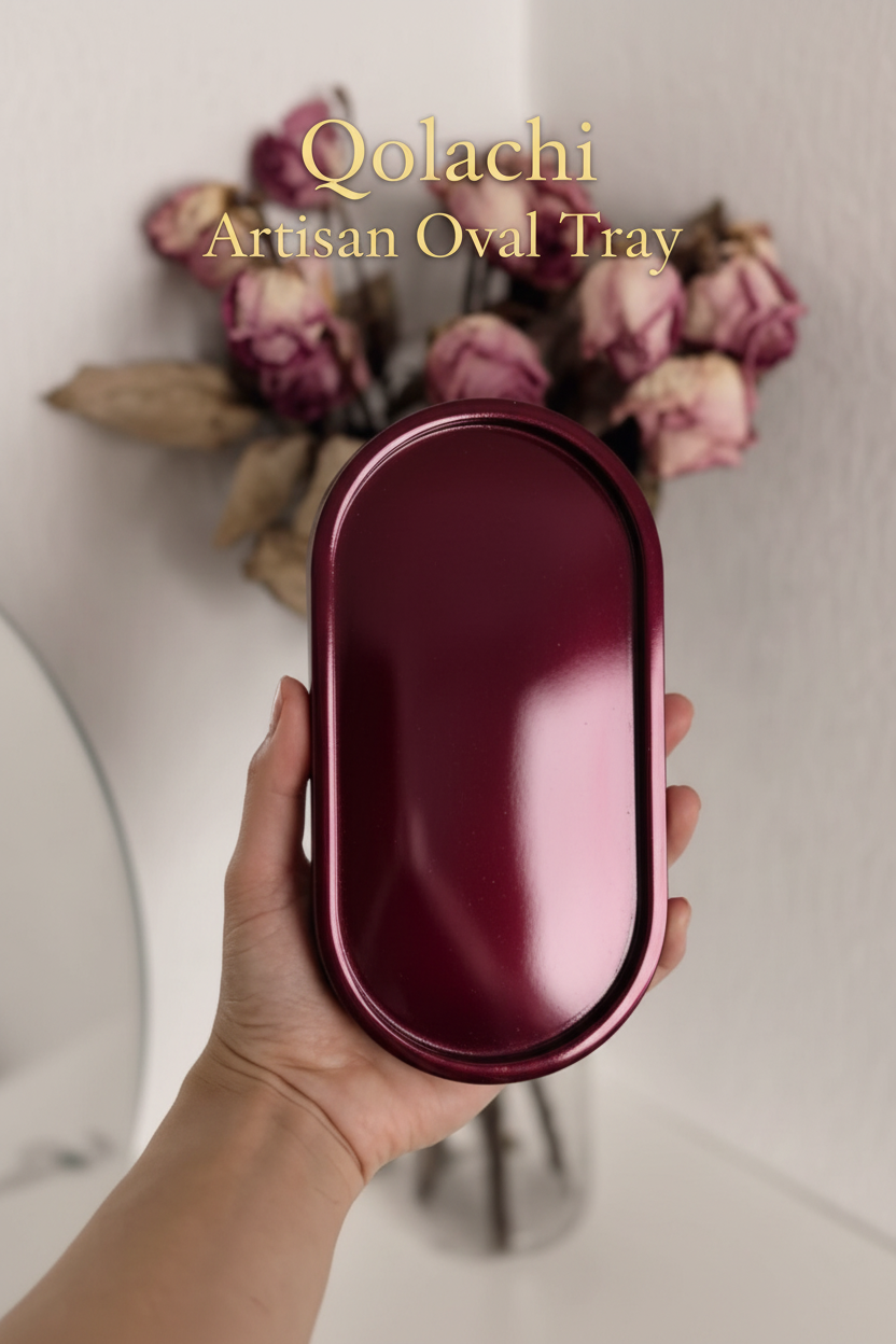 Qolachi Artisan Oval Tray - Metallic Red Vine