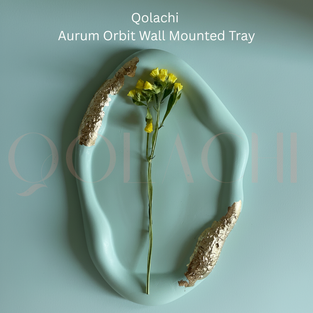Qolachi Aurum Orbit Wall Mounted Tray in Sea Green monochromatic colorway, square format branded product image