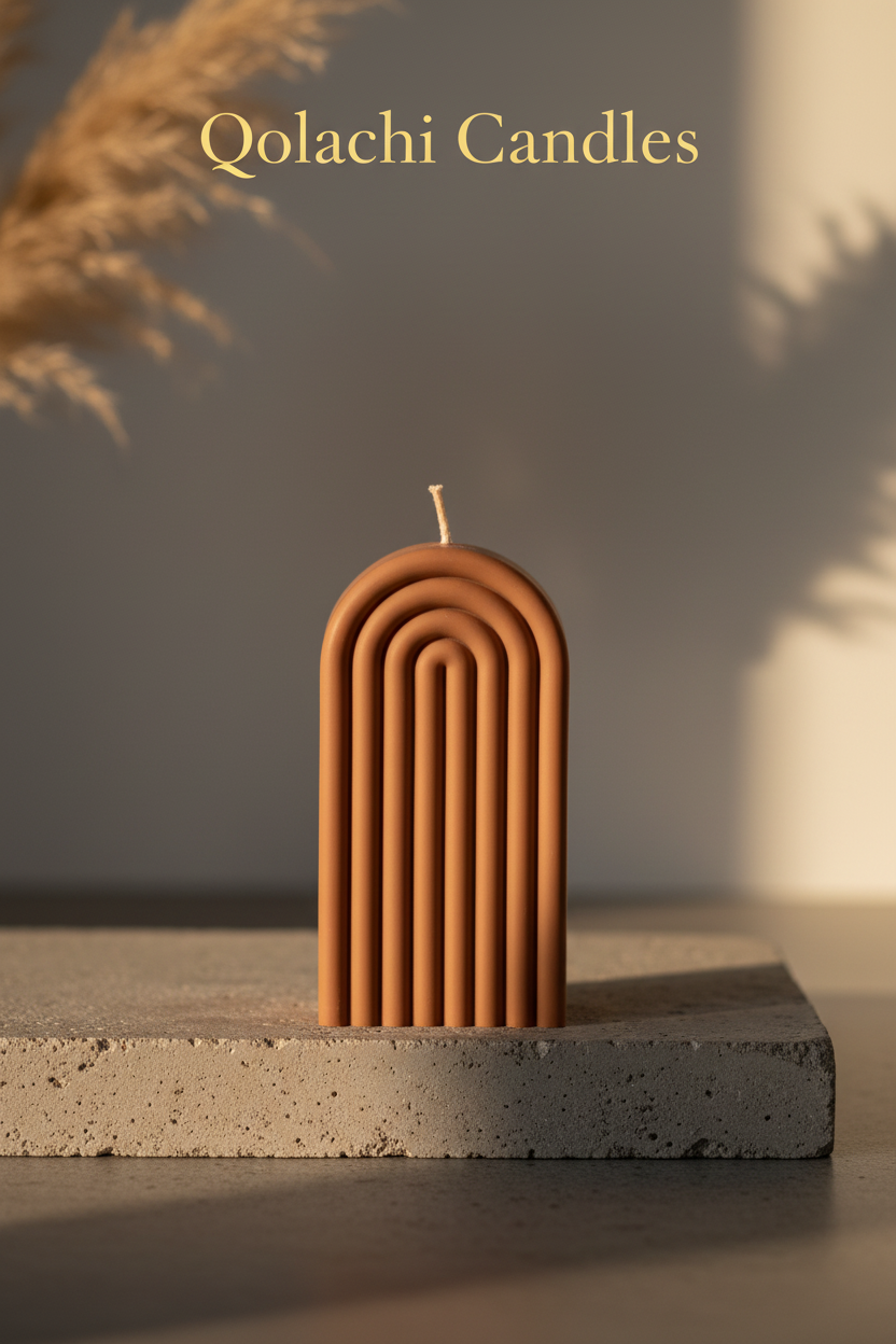 Arcadia Arch Candle — Terracotta Clay on concrete