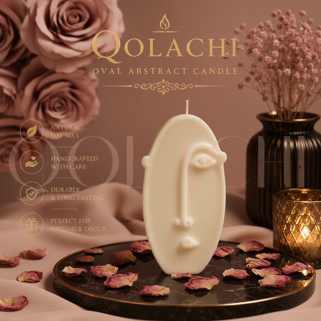 Qolachi Oval Abstract Face Candle - Blush Pink Background