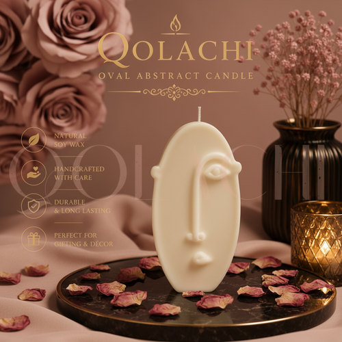 Qolachi Oval Abstract Face Candle - Blush Pink Background