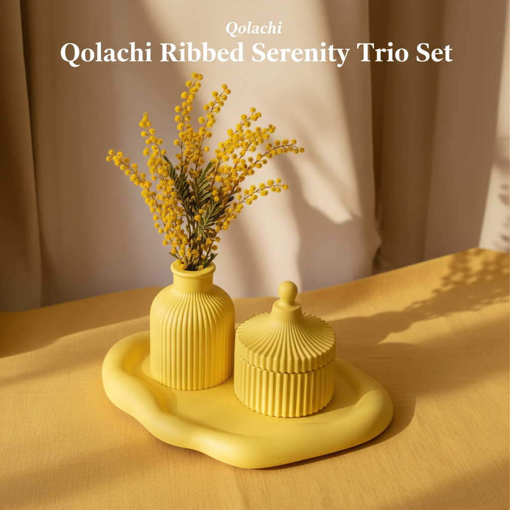 Qolachi Ribbed Serenity Trio Set — Yellow