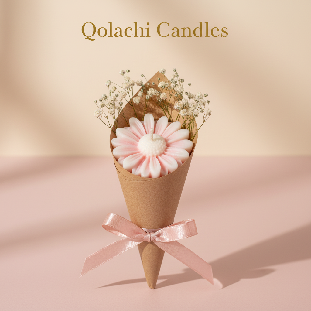 Bloom & Glow Pink + White Double-Tone Flower Bouquet Candle by Qolachi
