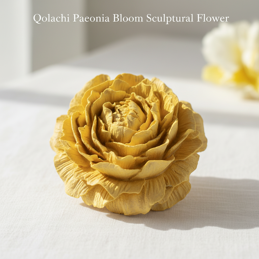 Paeonia Bloom handcrafted ceramic sculptural flower in Yellow