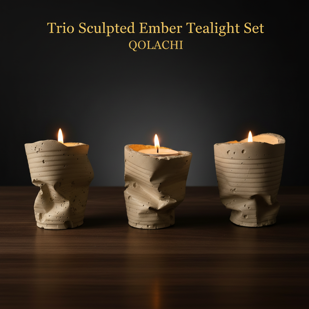 Sculpted Ember Tealight Trio in Ivory White by Qolachi Interiors