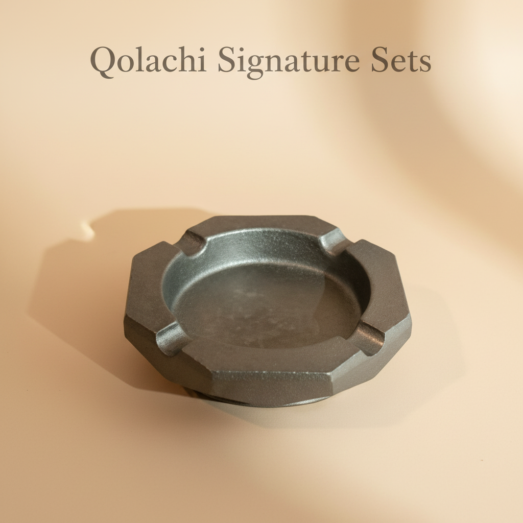 Qolachi Signature Octagon Ashtray in gunmetal-silver metallic double-tone