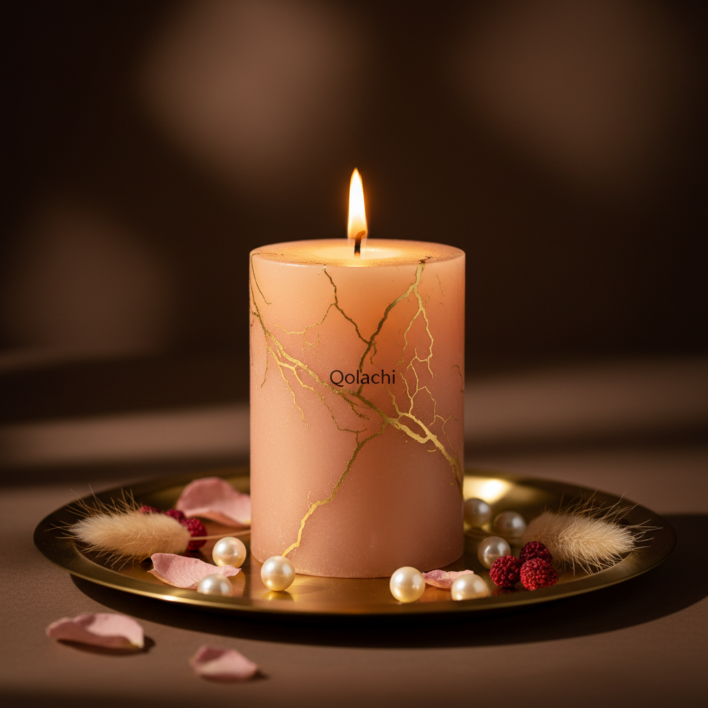 Qolachi Lumière Pillar Candle – Rose Gold Single Tone