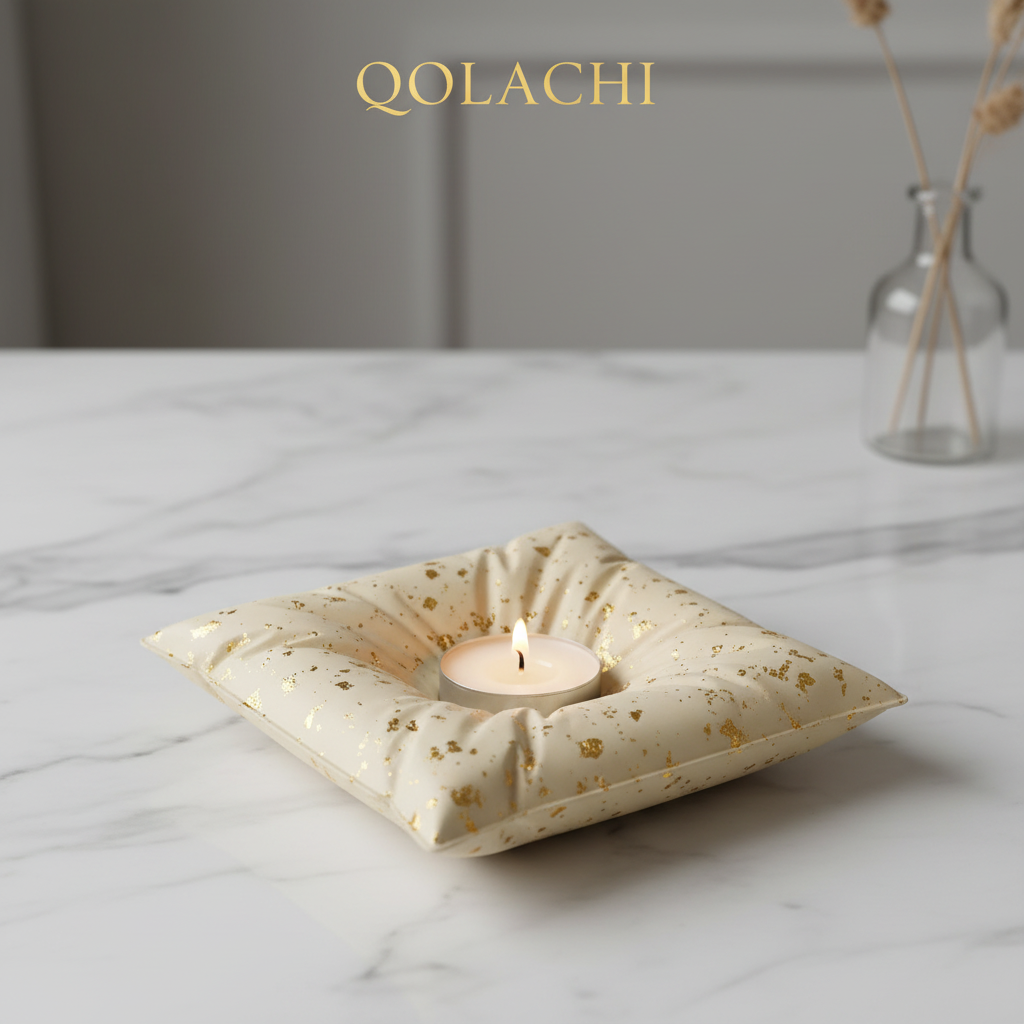 Qolachi Pillow Stone - Ivory Gold with gold leaf on marble