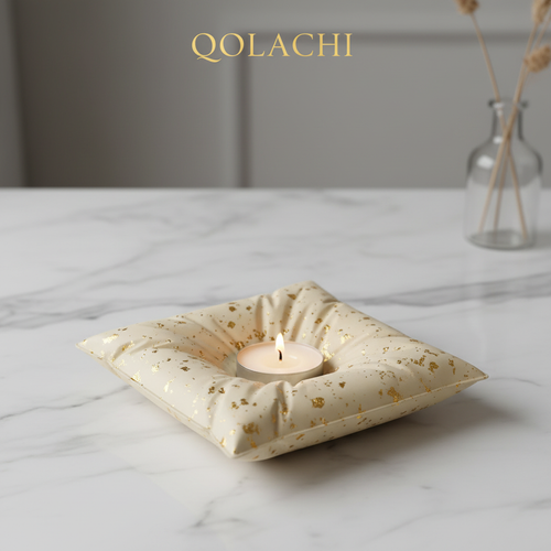 Qolachi Pillow Stone - Ivory Gold with gold leaf on marble