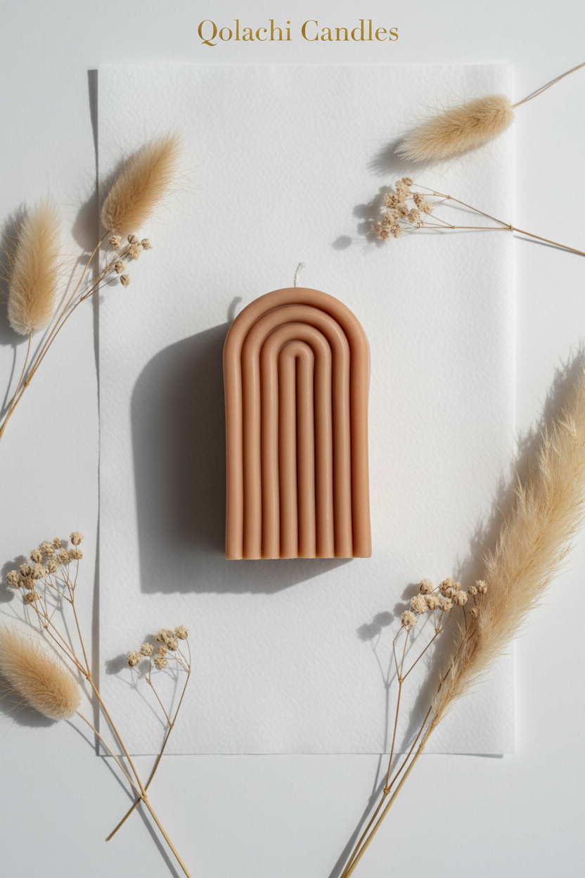 Arcadia Arch Candle — Caramel Nude flat lay
