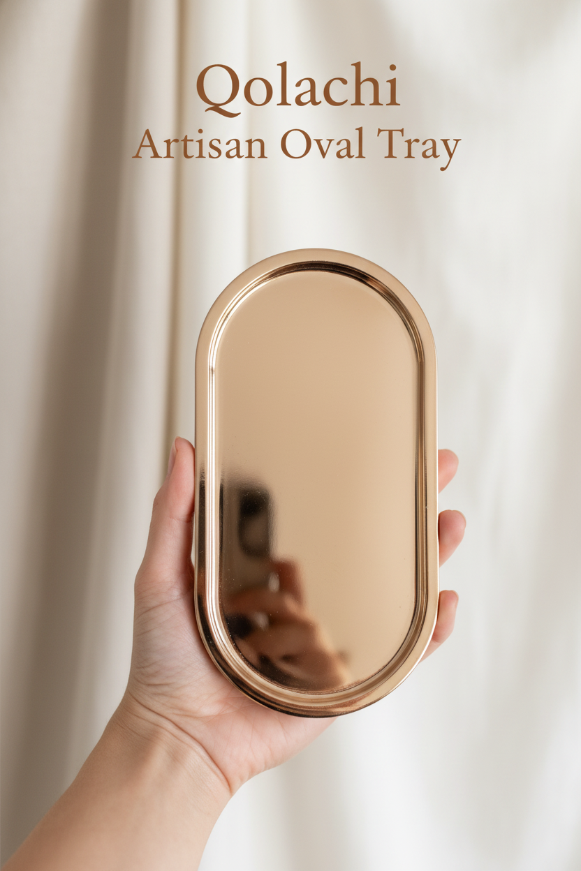 Qolachi Artisan Oval Tray - Metallic Beige