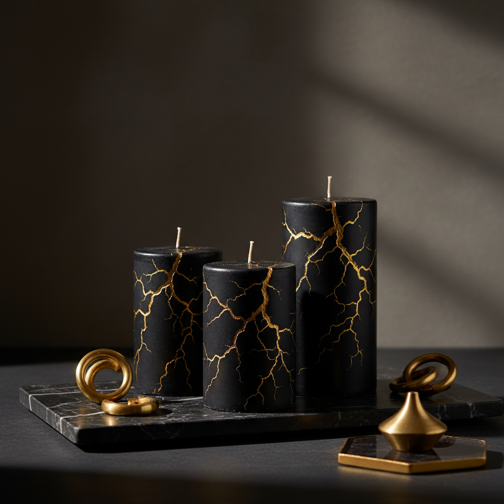 Qolachi Lumière Pillar Candle – Obsidian Black Single Tone