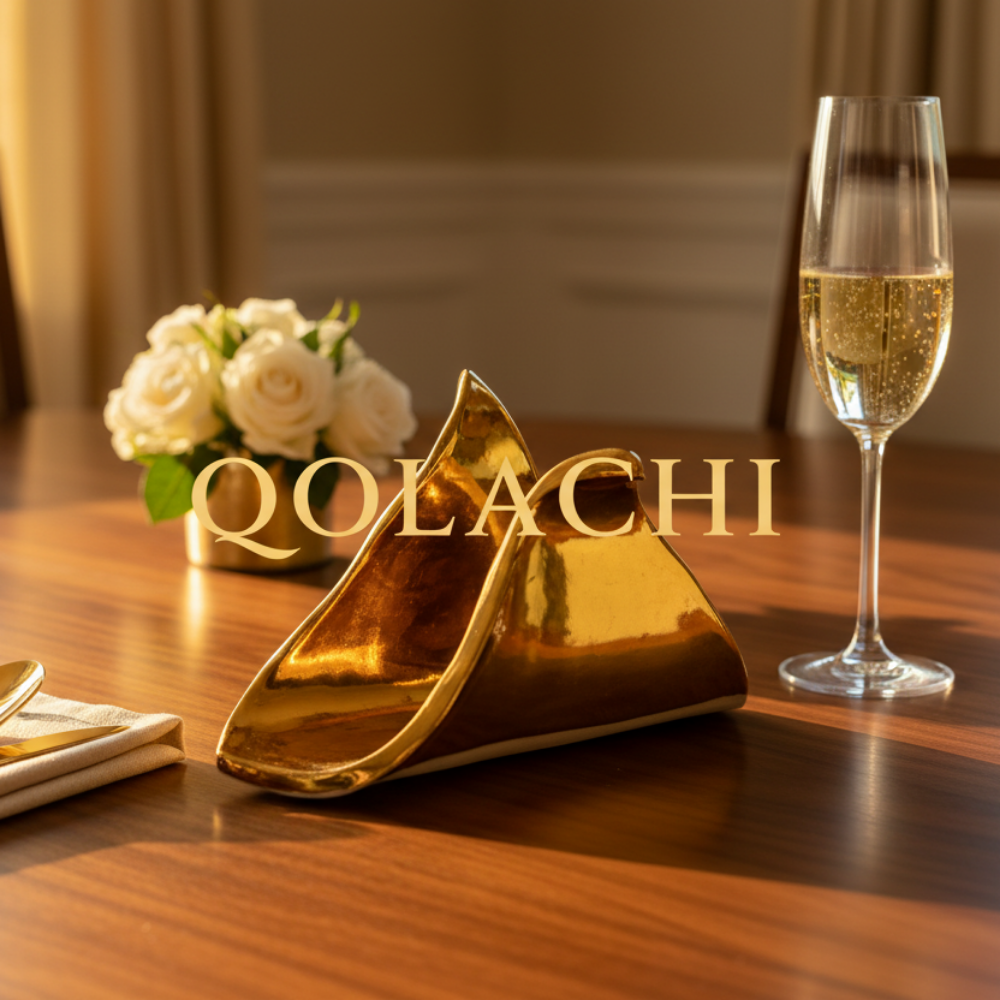 Qolachi Tidewwave ceramic napkin holder - Golden glaze lifestyle