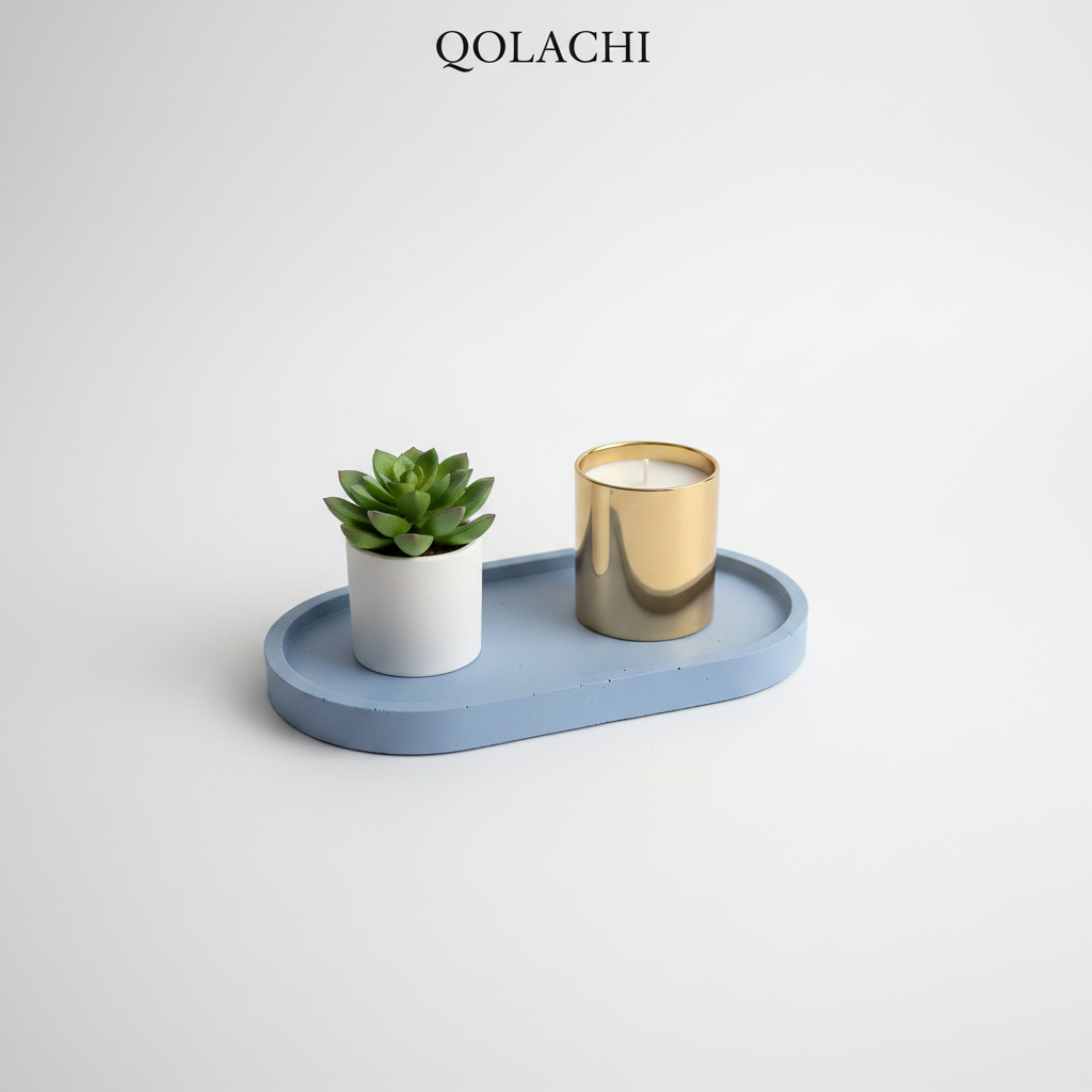 Qolachi Artisan Oval Tray — Powder Blue