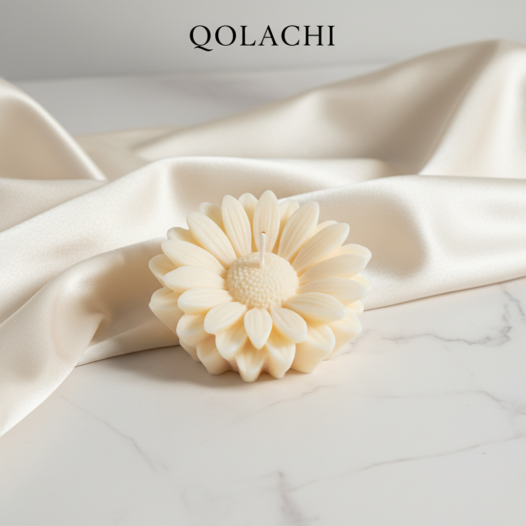Qolachi Bloom Daisy candle in ivory