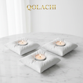 Qolachi Pillow Stone - Ash White concrete candle holder on marble