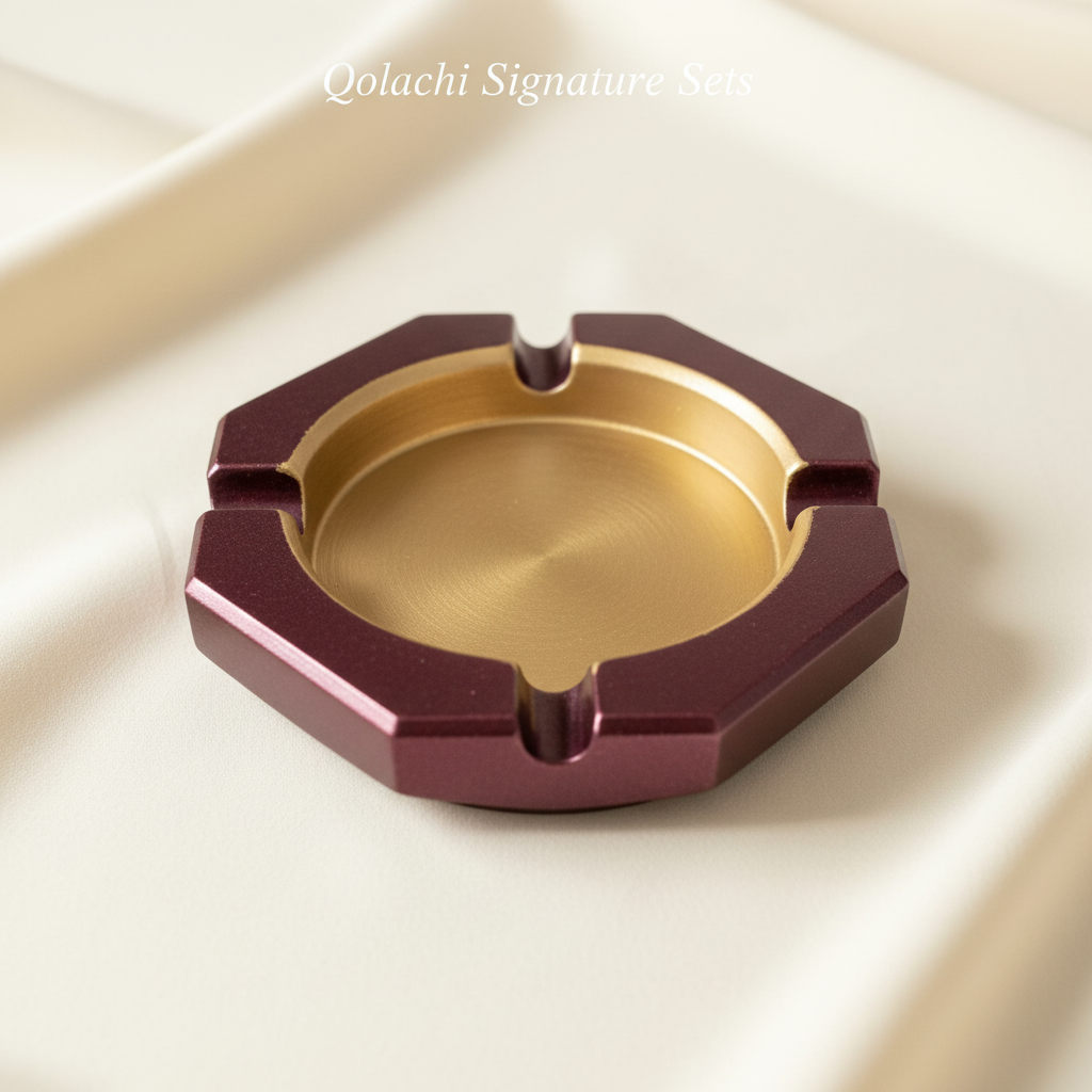 Qolachi Signature Octagon Ashtray in burgundy antique-gold metallic double-tone