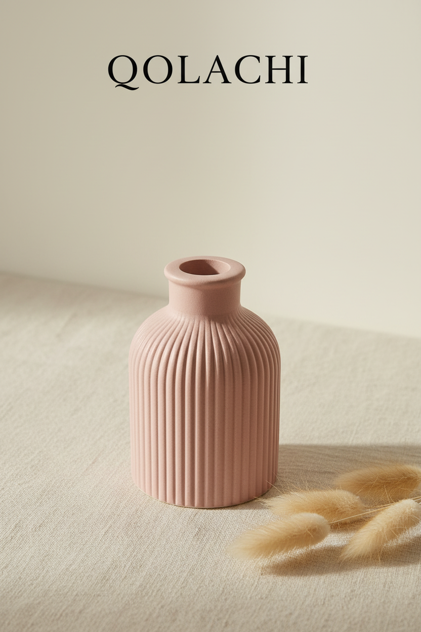 Rida Ribbed Bud Vase - Dusty Rose Blush by Qolachi Interiors