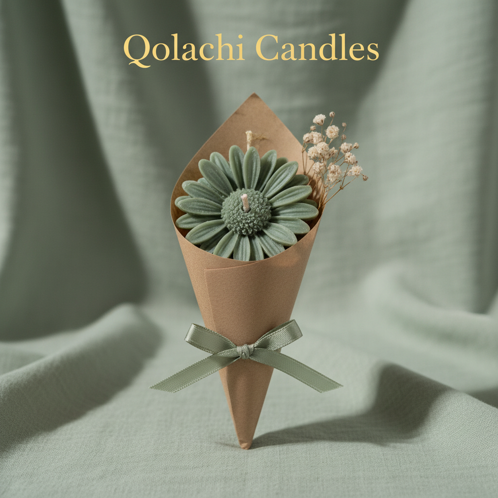 Bloom & Glow Sage Green Flower Bouquet Candle by Qolachi
