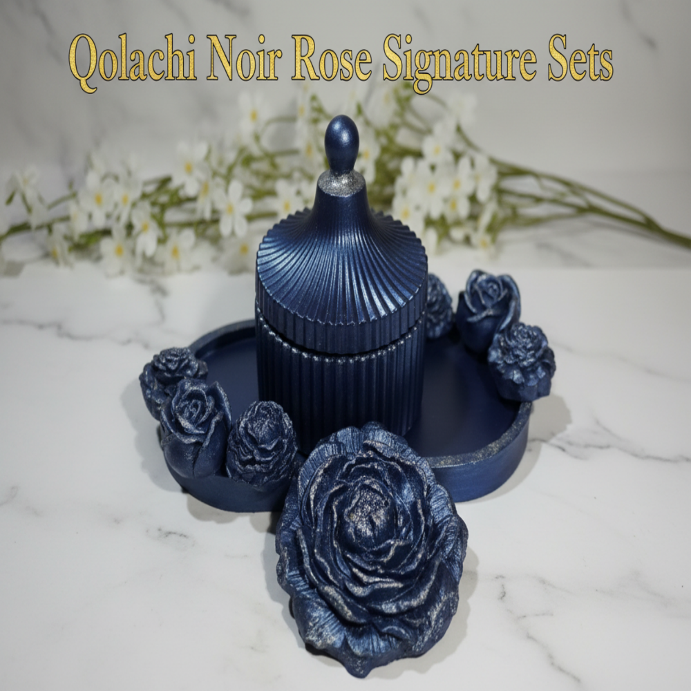 Midnight Navy Blue × Silver - Qolachi Noir Rose Signature Set