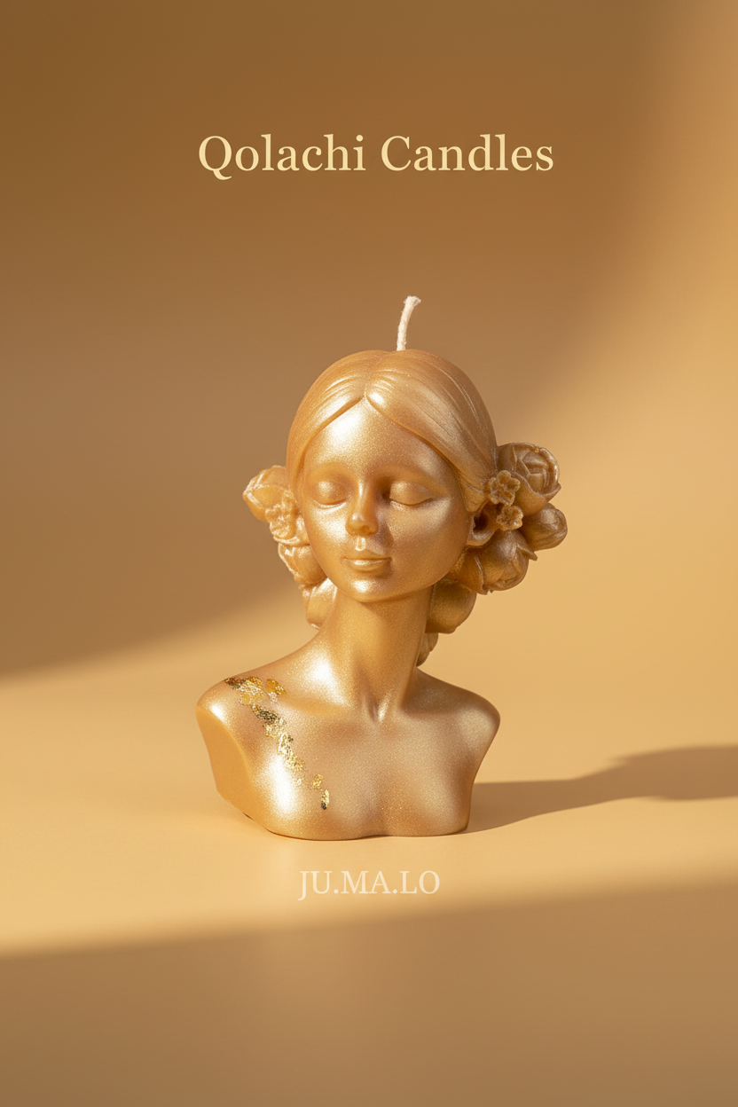 Qolachi Muse Éternelle sculptural goddess bust candle in champagne gold