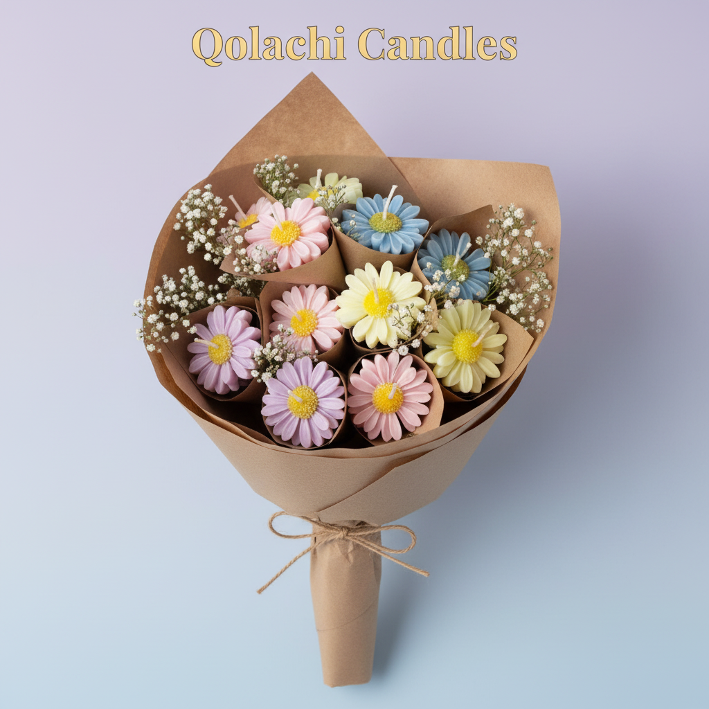 Bloom & Glow Lavender + Sky Blue Double-Tone Flower Bouquet Candle by Qolachi