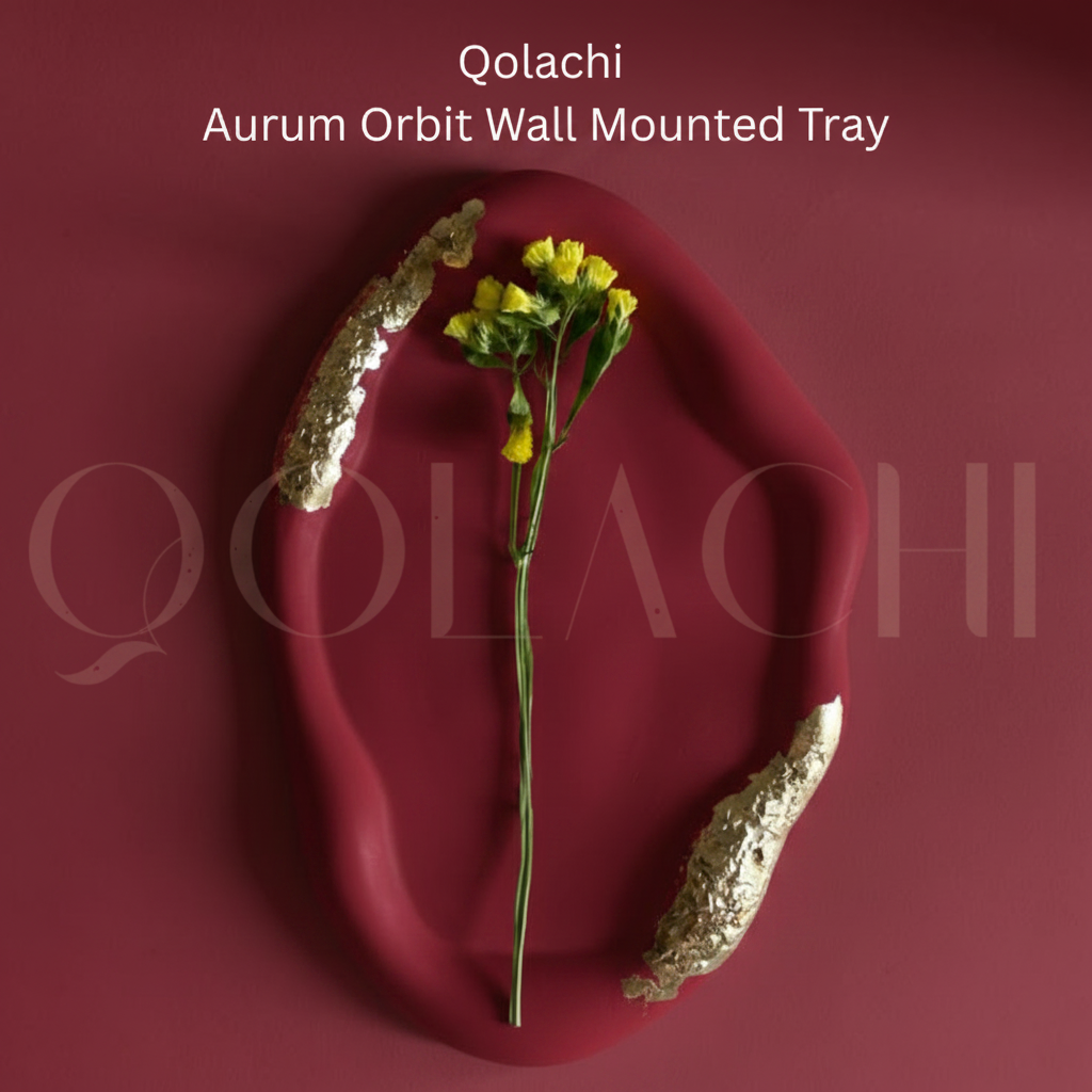 Qolachi Aurum Orbit Wall Mounted Tray in Red monochromatic colorway, square format branded product image