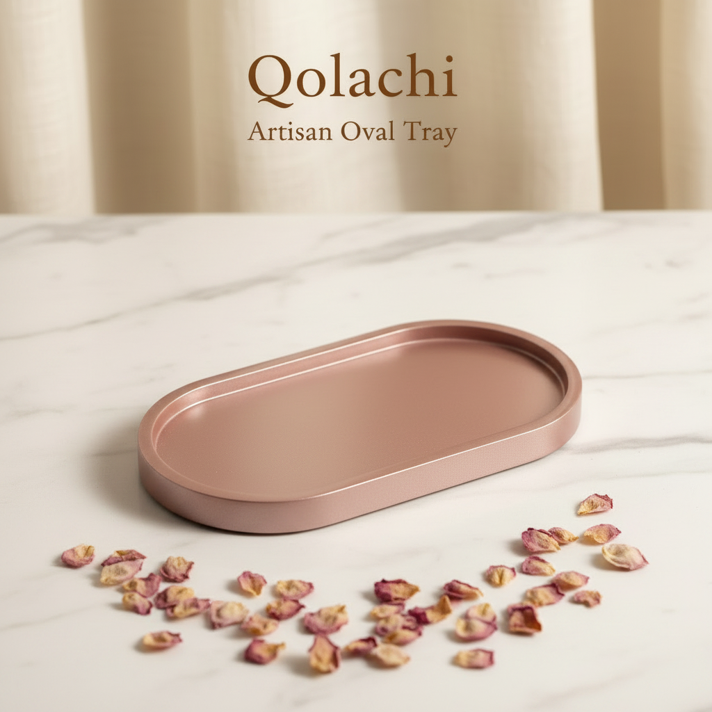 Qolachi Artisan Oval Tray - Metallic Matte Blush Pink