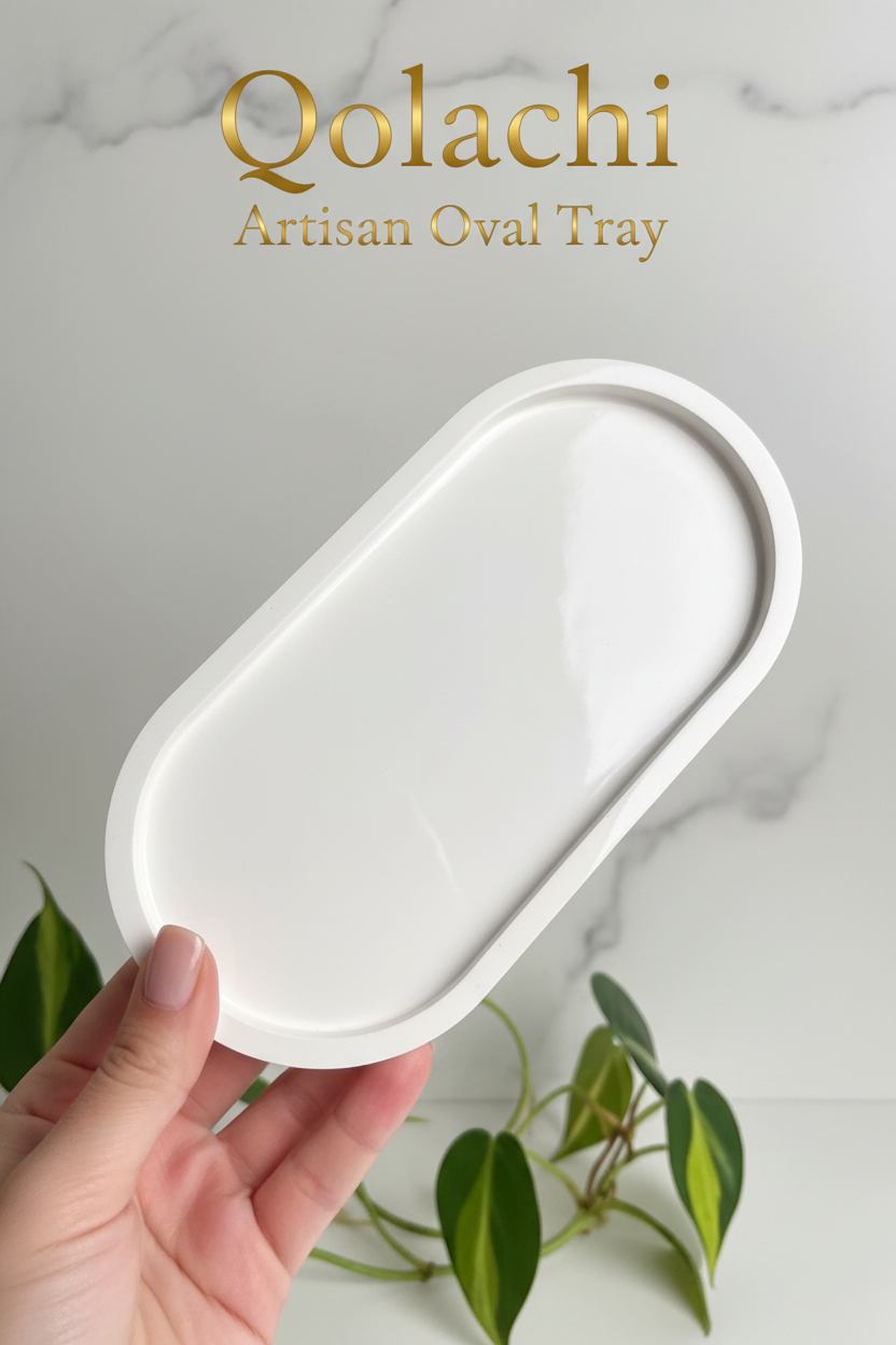 Qolachi Artisan Oval Tray - Metallic White