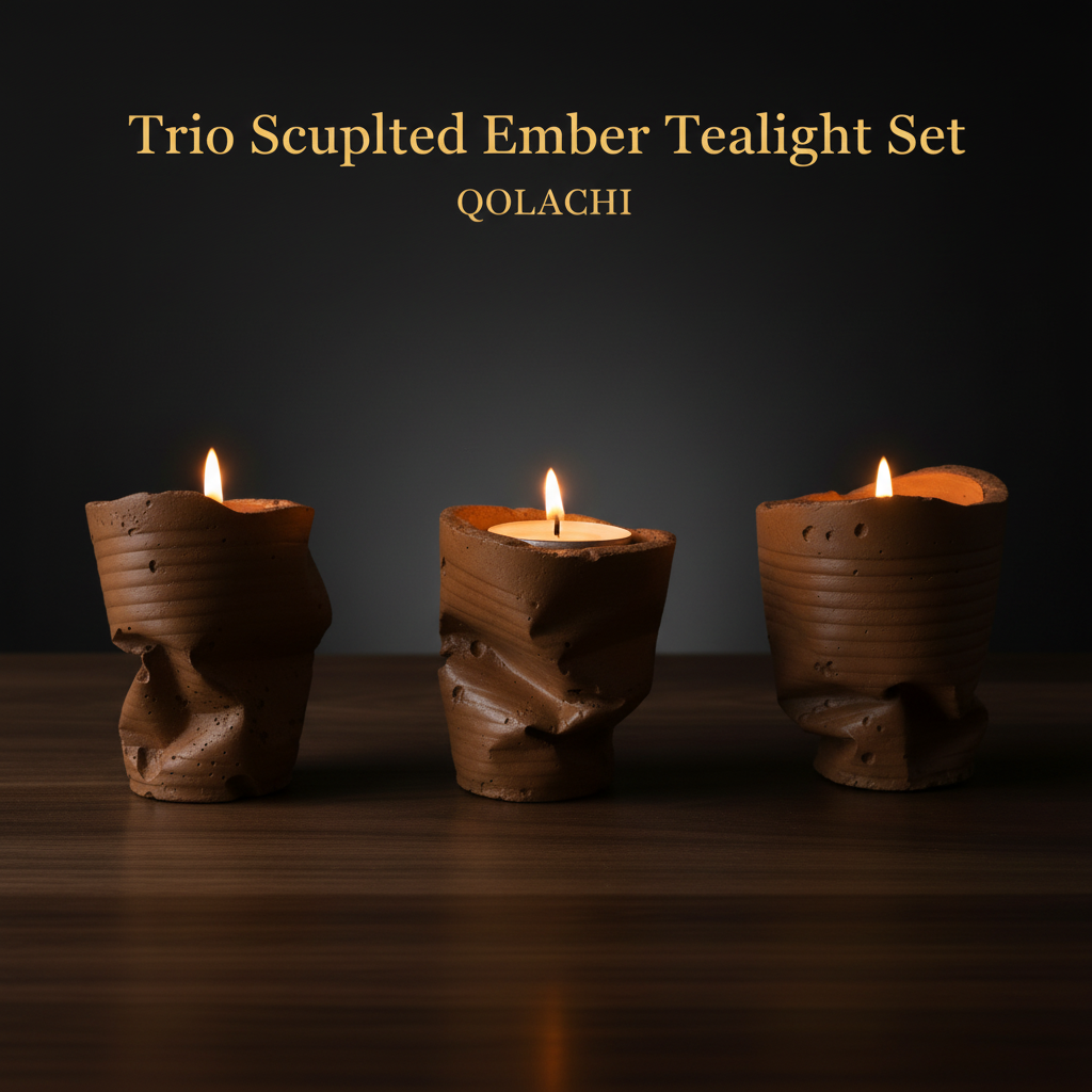 Sculpted Ember Tealight Trio in Brown by Qolachi Interiors