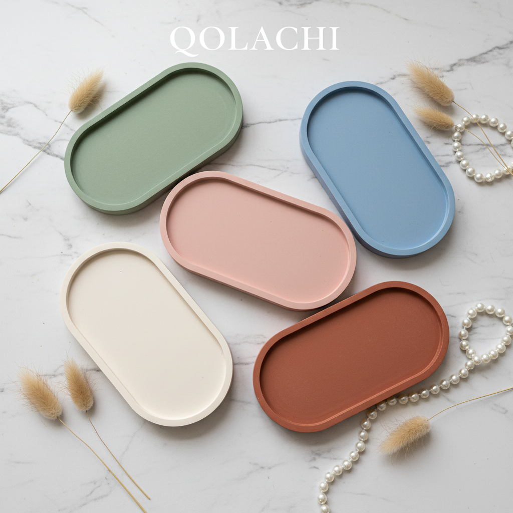 Qolachi Artisan Oval Tray — Full Collection Flat Lay