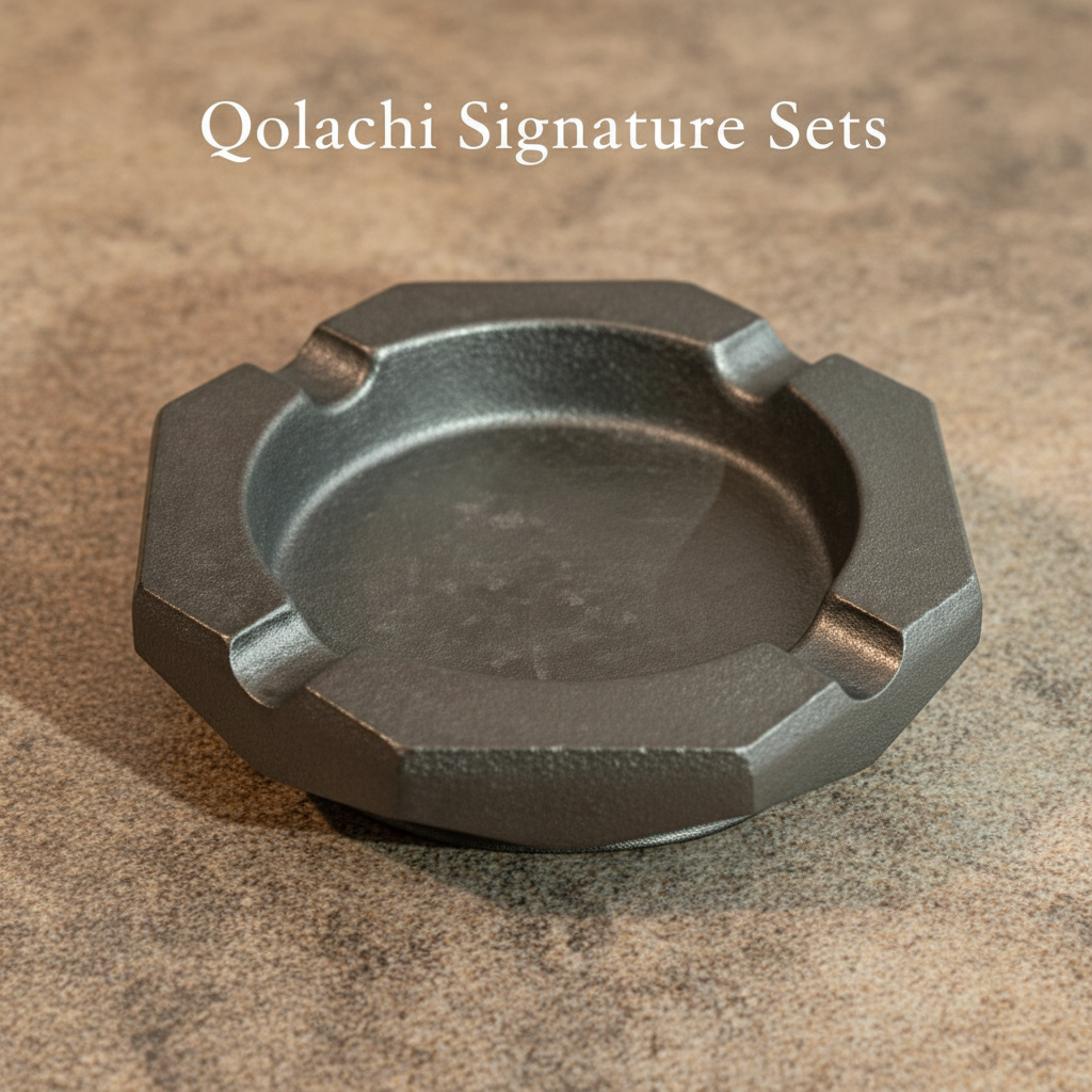 Qolachi Signature Octagon Ashtray in black-nickel graphite metallic double-tone