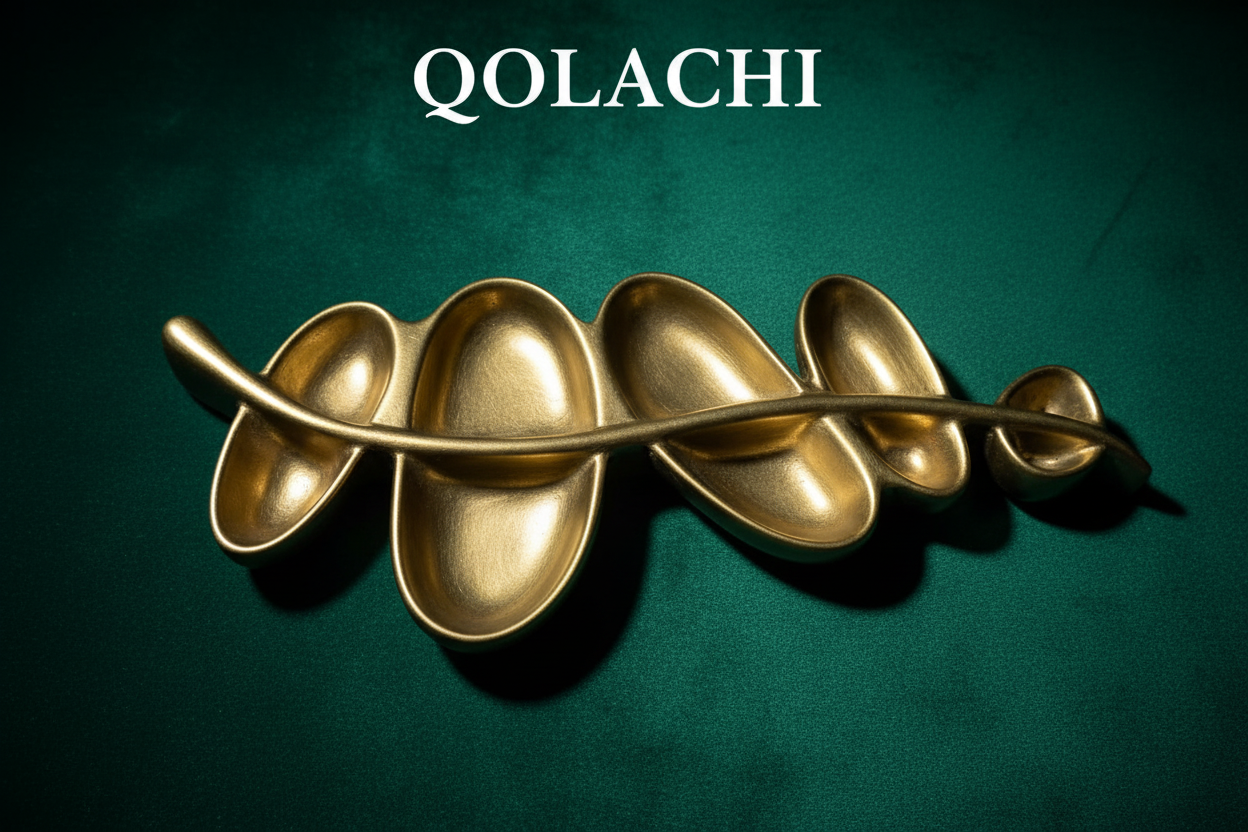 Aurum Botanica Leaf Tray – Antique Brass on Emerald Green | Qolachi Interiors