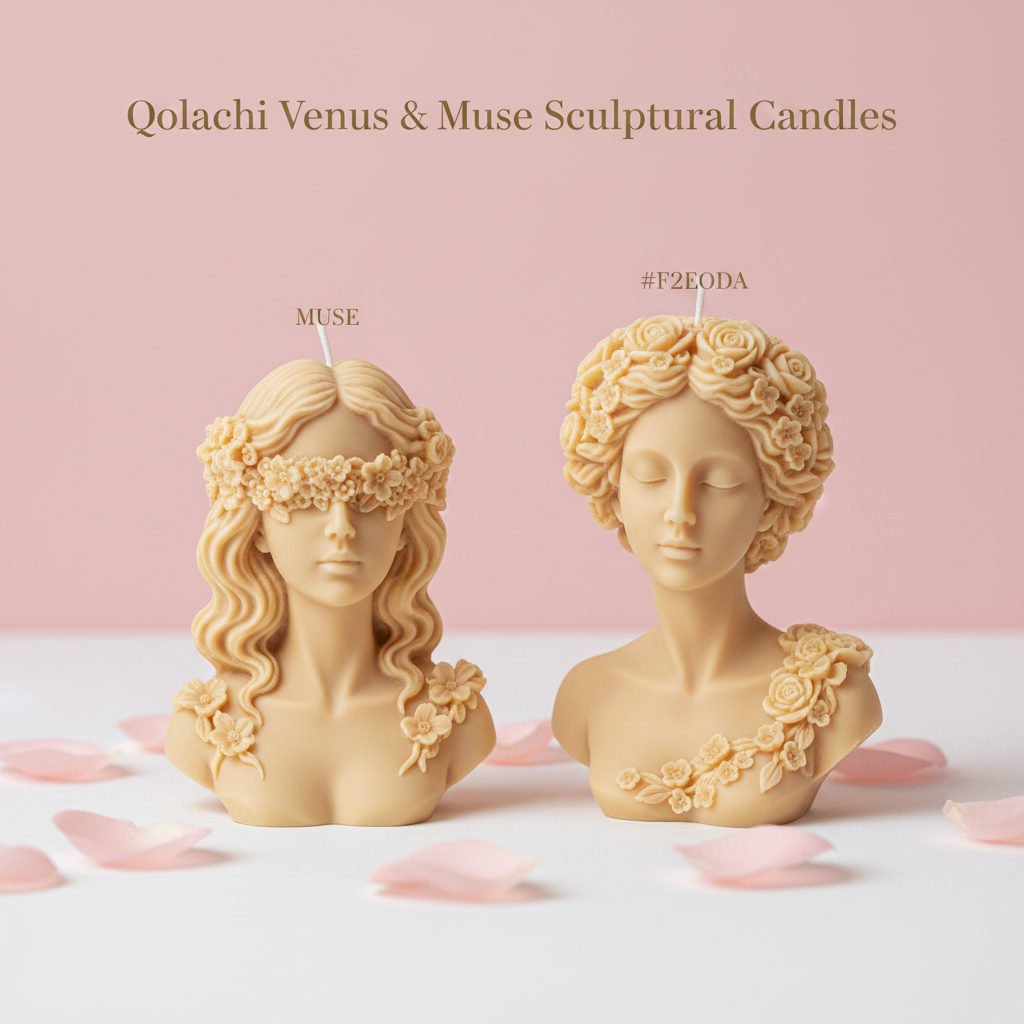 Qolachi Venus & Muse Sculptural Candles - blush pink background