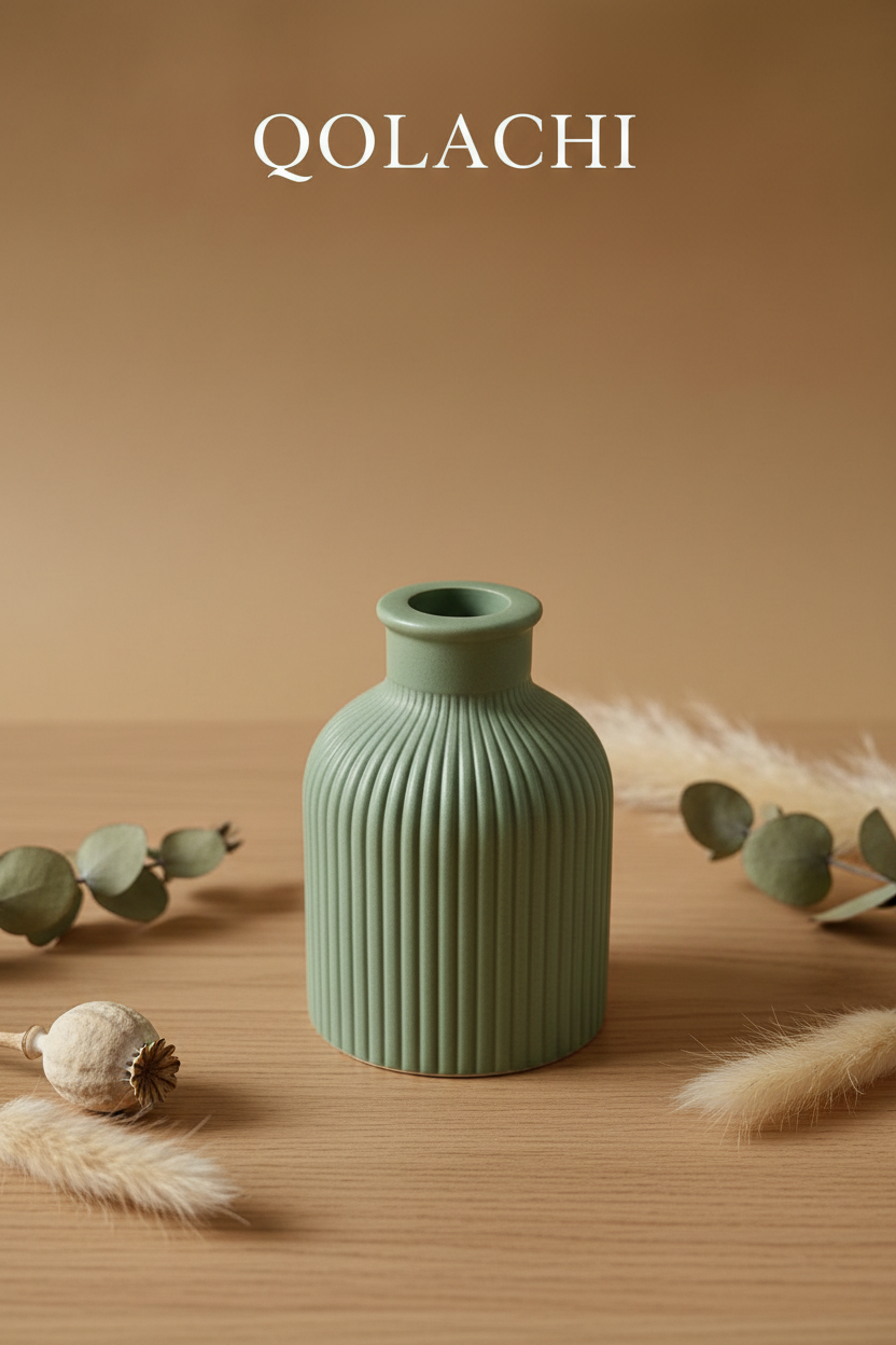 Rida Ribbed Bud Vase - Sage Green by Qolachi Interiors
