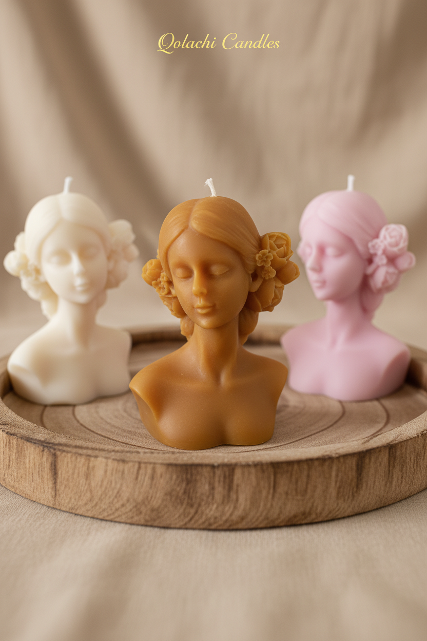 Qolachi Muse Éternelle sculptural goddess bust candle in honey amber
