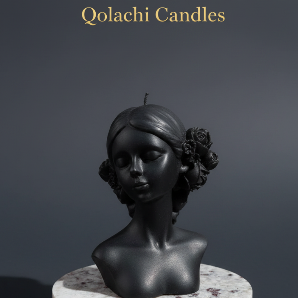 Qolachi Muse Éternelle sculptural goddess bust candle in charcoal black