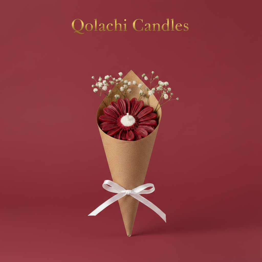 Bloom & Glow Deep Red Flower Bouquet Candle by Qolachi