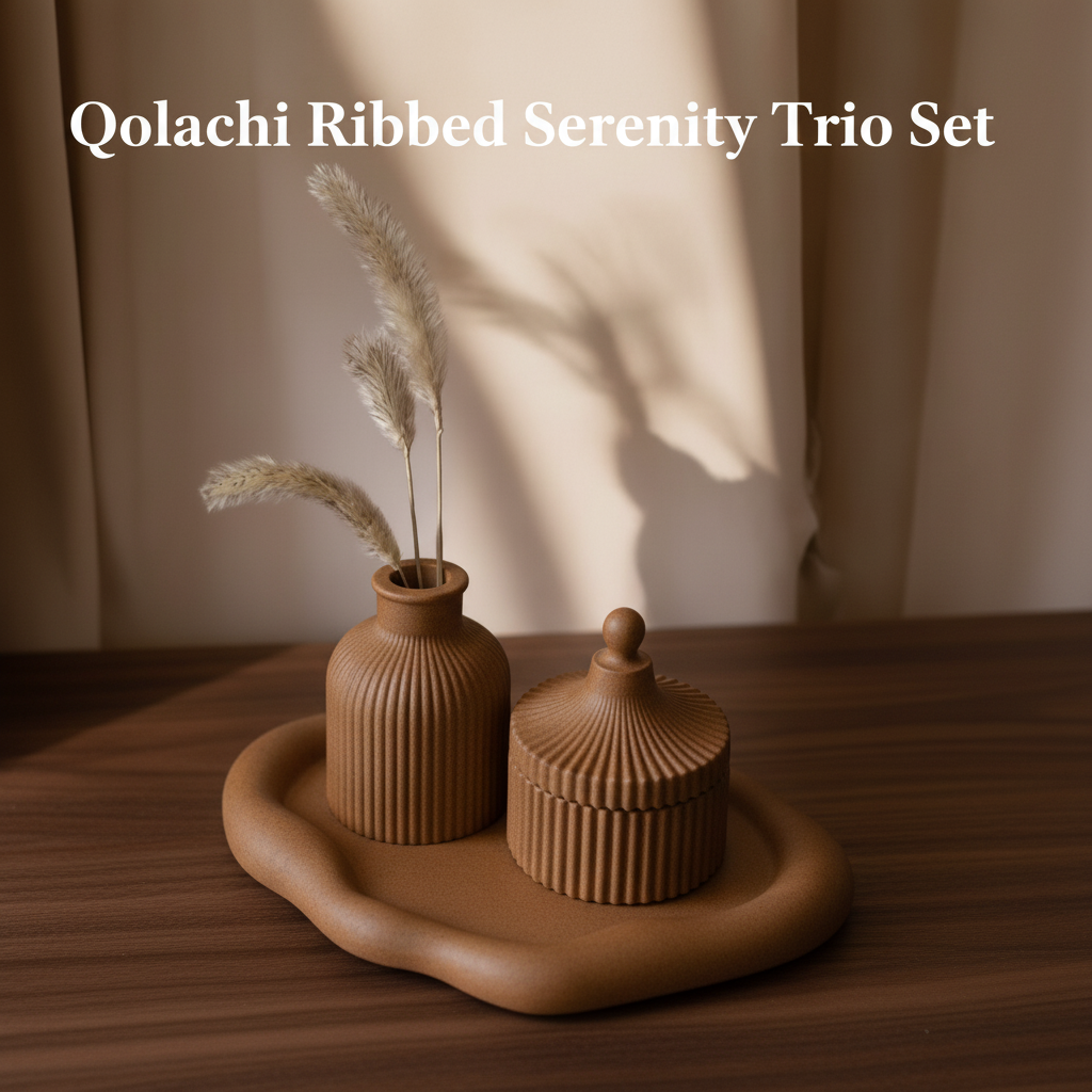 Qolachi Ribbed Serenity Trio Set — Brown
