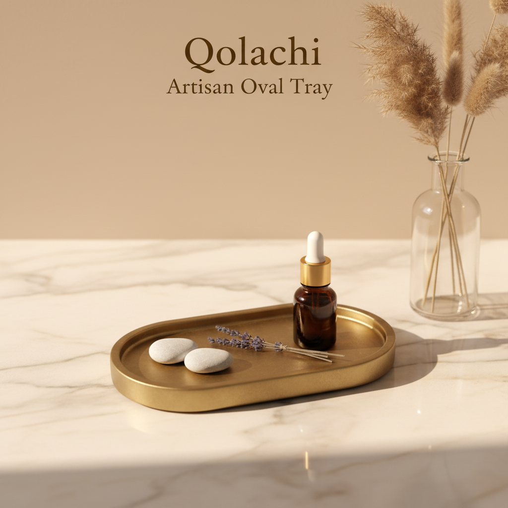 Qolachi Artisan Oval Tray - Matte Antique Gold