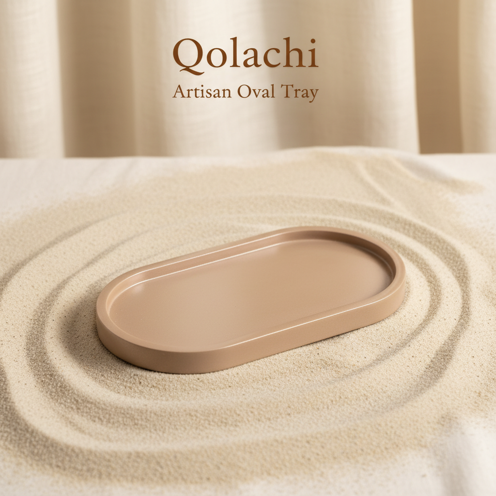 Qolachi Artisan Oval Tray - Matte Beige