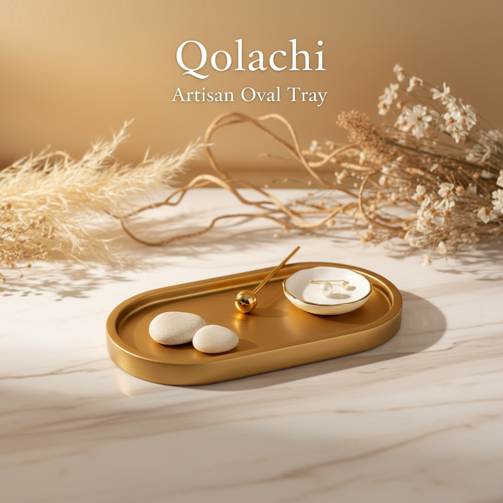 Qolachi Artisan Oval Tray — Premium Metallic Matte Collection