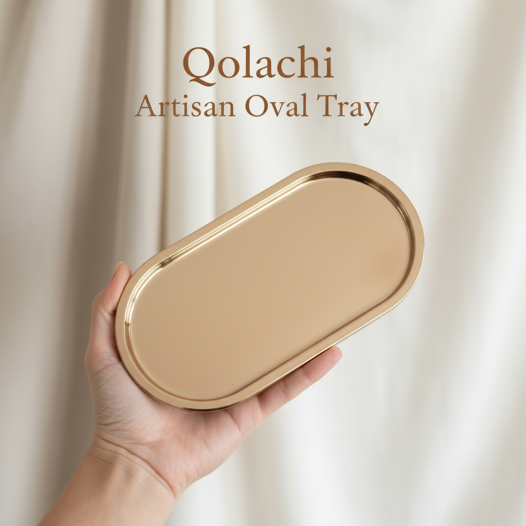 Qolachi Artisan Oval Tray — Premium Metallic Gloss Collection