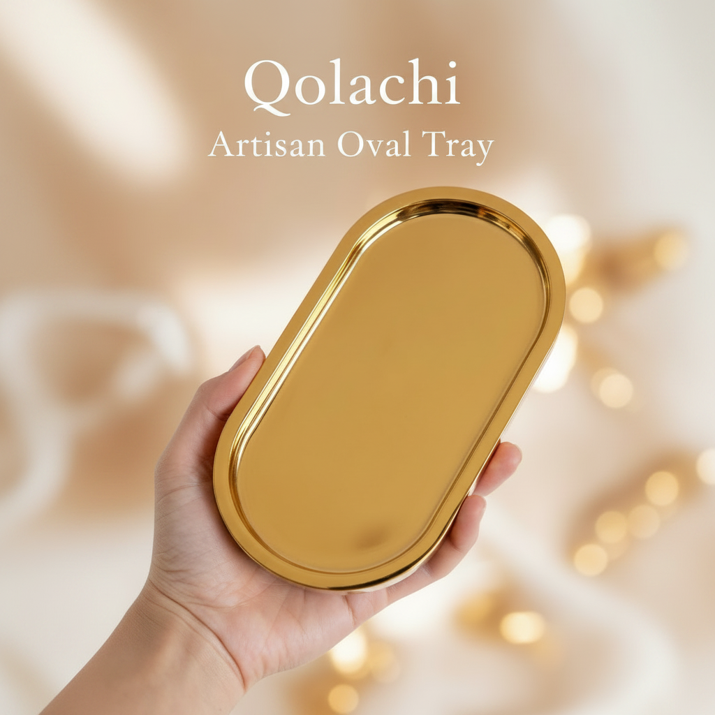 Qolachi Artisan Oval Tray — Premium Metallic Gloss Collection
