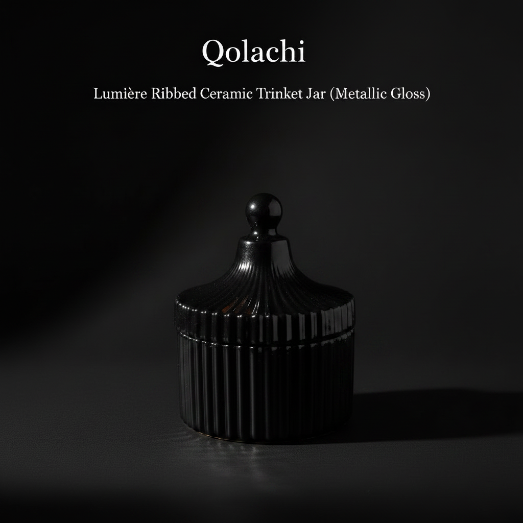 Qolachi Lumière Ribbed Ceramic Trinket Jar | Premium Metallic finish
