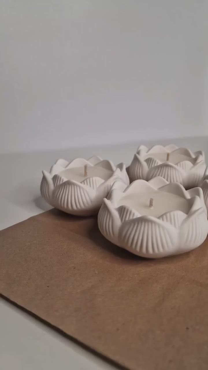 Lotus Bloom Ceramic Candle Vessel — Qolachi Signature