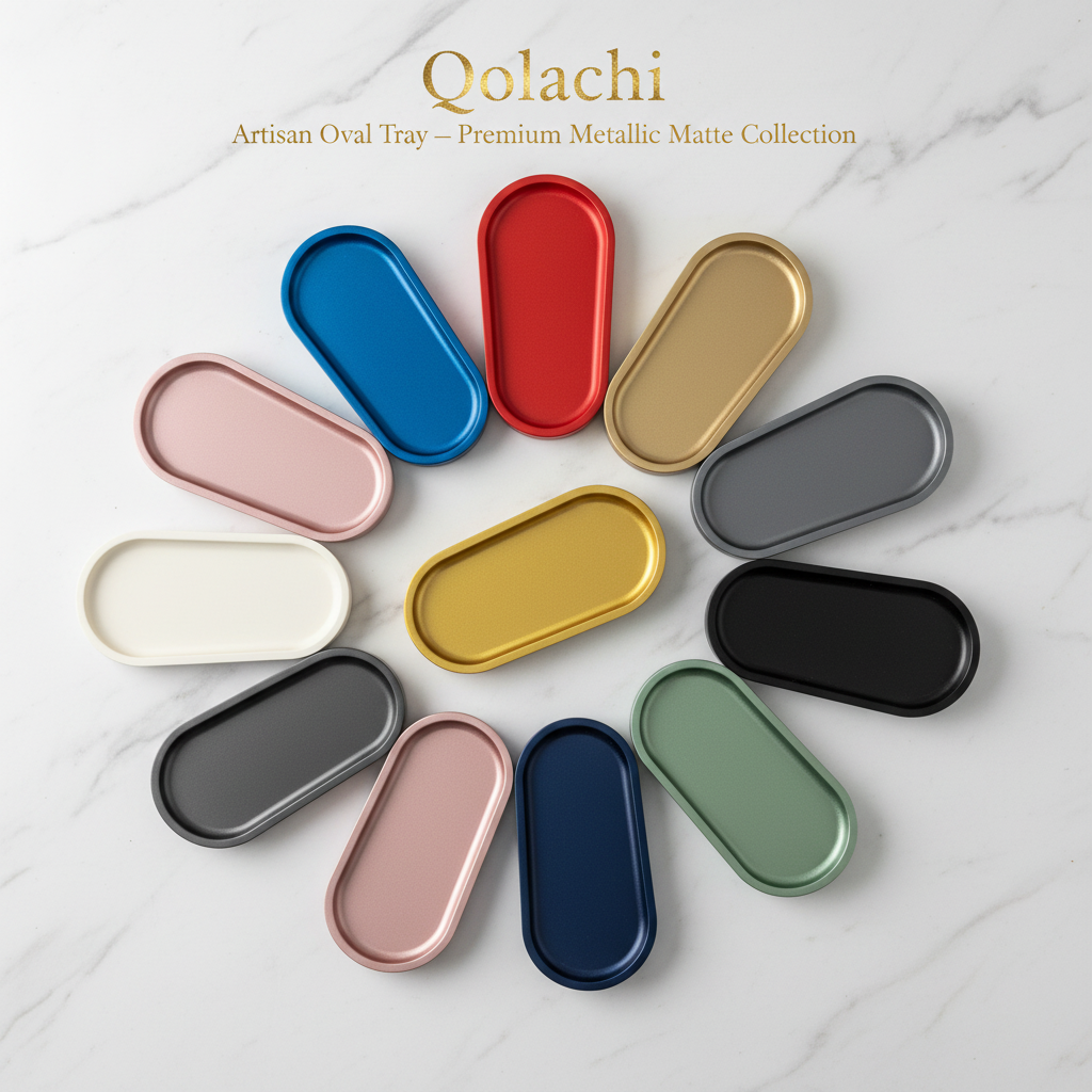 Qolachi Artisan Oval Tray — Premium Metallic Matte Collection