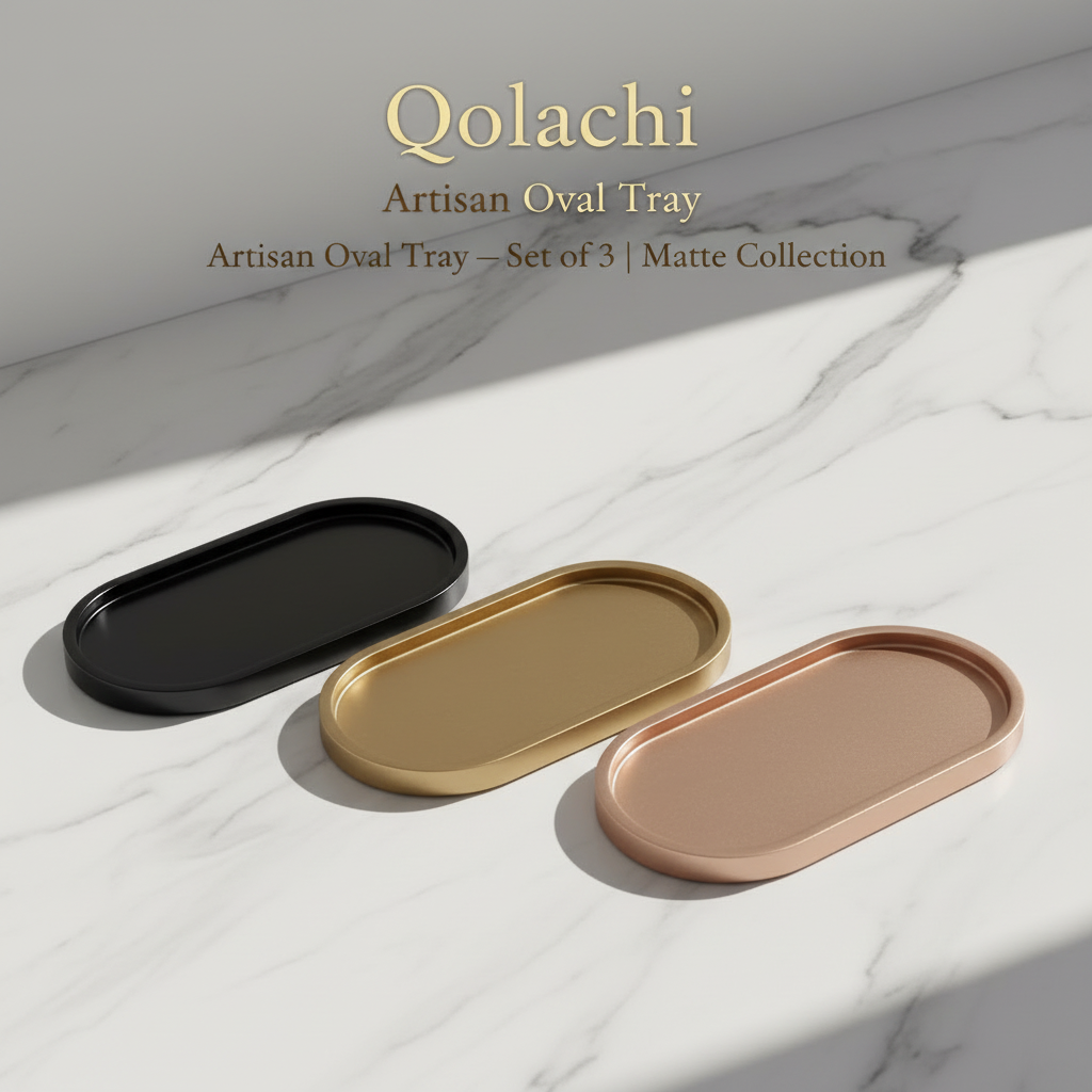 Qolachi Artisan Oval Tray — Premium Metallic Matte Collection