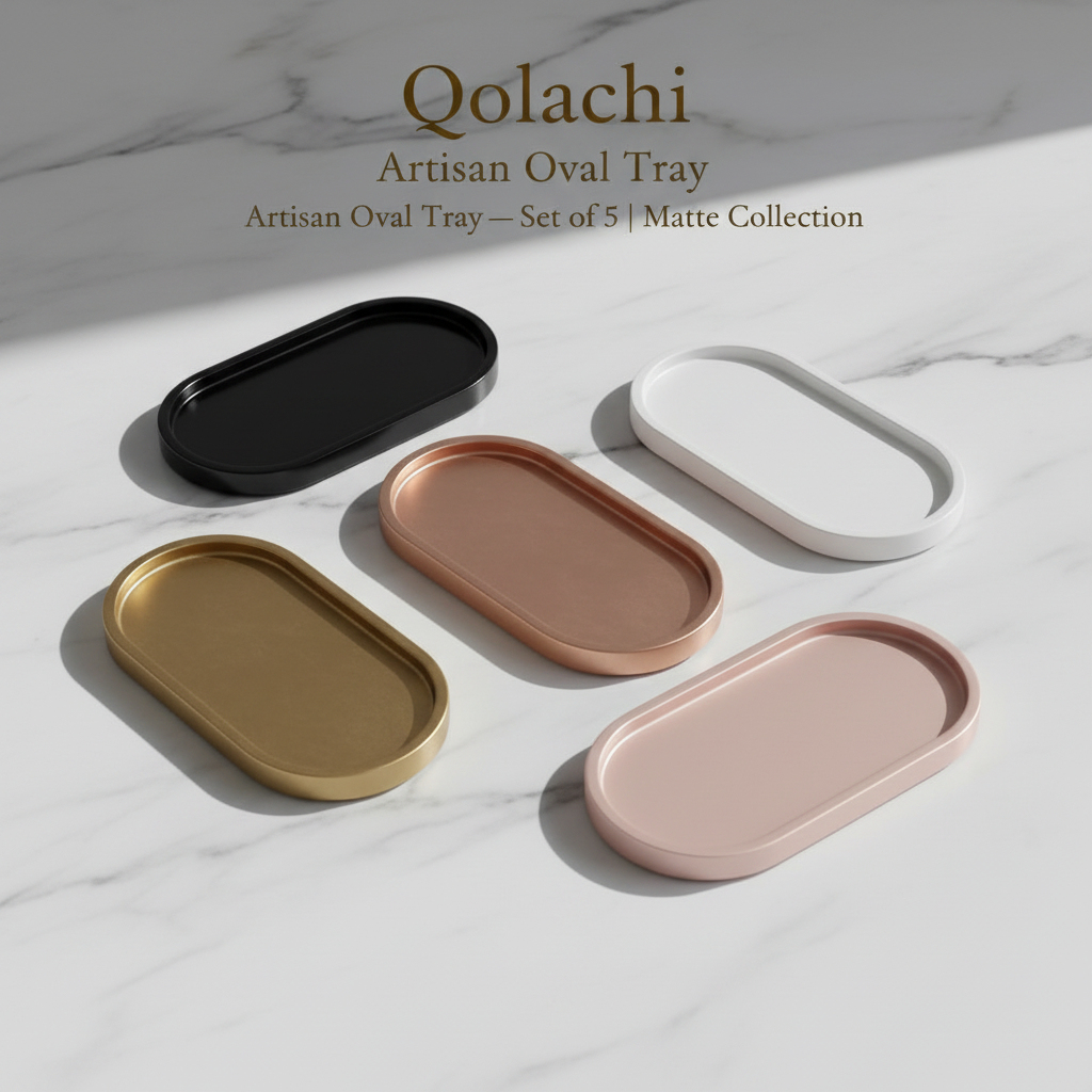 Qolachi Artisan Oval Tray — Premium Metallic Matte Collection